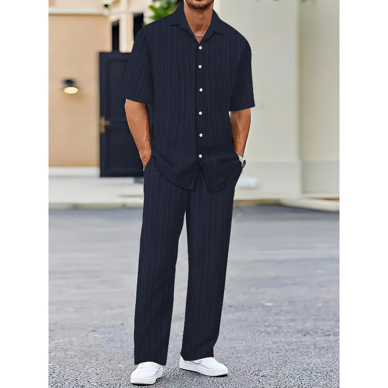 🔥Herren-Set aus Oberteil mit Kragen und Hose mit Kordelzug