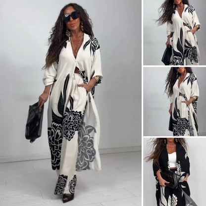 Eleganter Damen-Zweiteiler mit Print: Sommerjacke und weite Hose