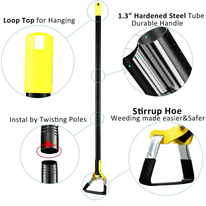 🧰🛠️30-61 Inch Black Adjustable Weeding Loop Stirrup Hoe