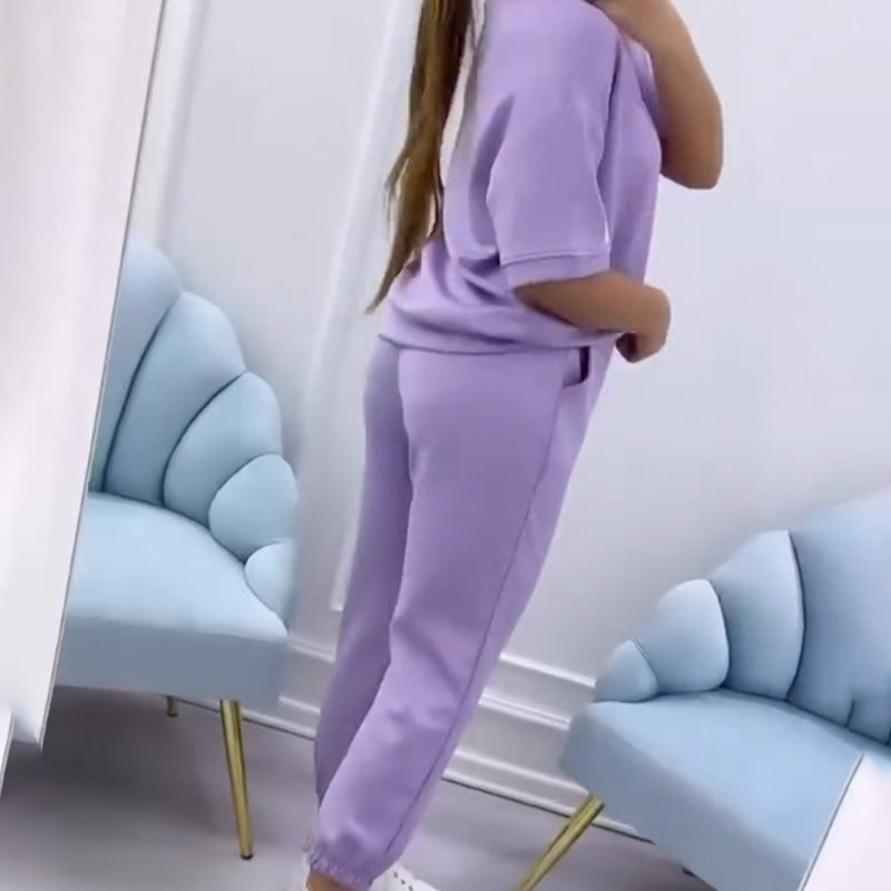 ⏳Zeitlich begrenztes Angebot⏰ Damen Casual Top & Hose in Uni-Farben
