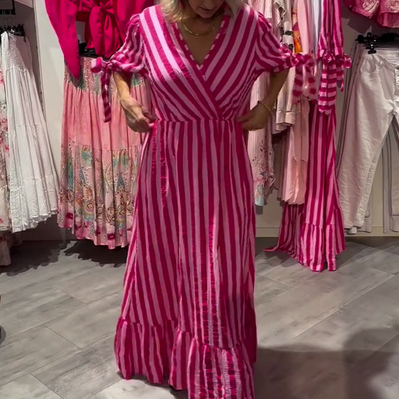 💞Lässiges gestreiftes Kleid für Damen mit V-Ausschnitt