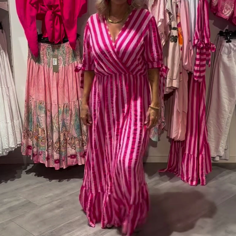 💞Lässiges gestreiftes Kleid für Damen mit V-Ausschnitt