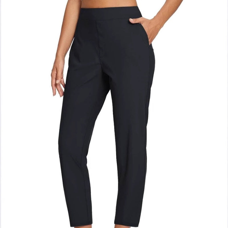 Elastische Damenhose mit hoher Taille und Reißverschlusstaschen