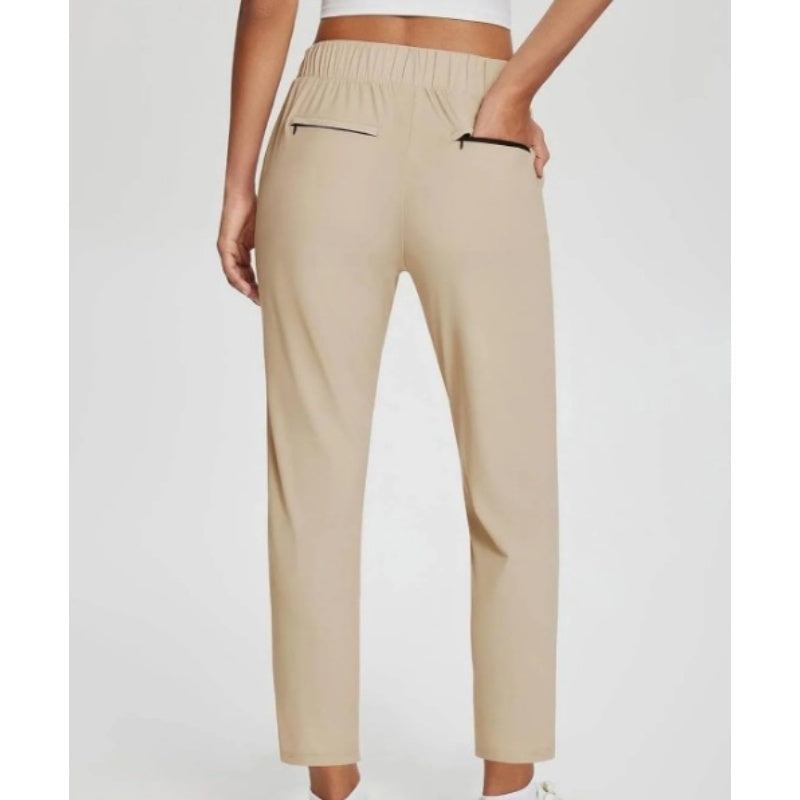 Elastische Damenhose mit hoher Taille und Reißverschlusstaschen
