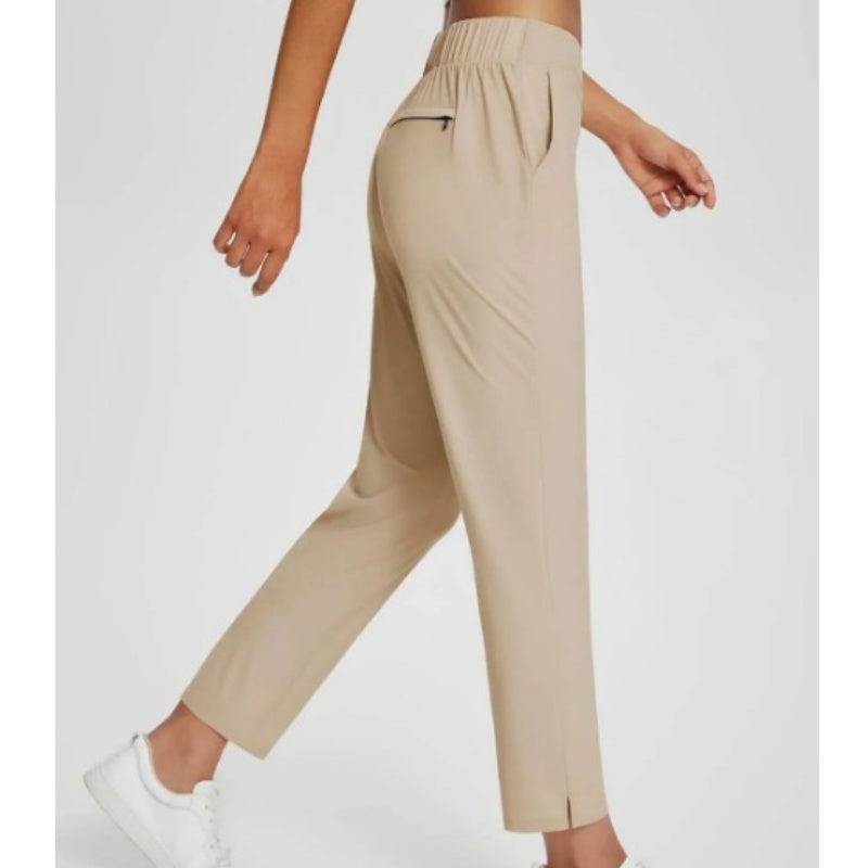 Elastische Damenhose mit hoher Taille und Reißverschlusstaschen