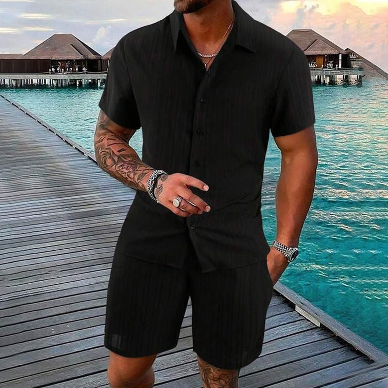💥LÄSSIGER STIL ✨ Locker sitzendes Kurzarmhemd und Shorts für Herren, 2-teiliges Set