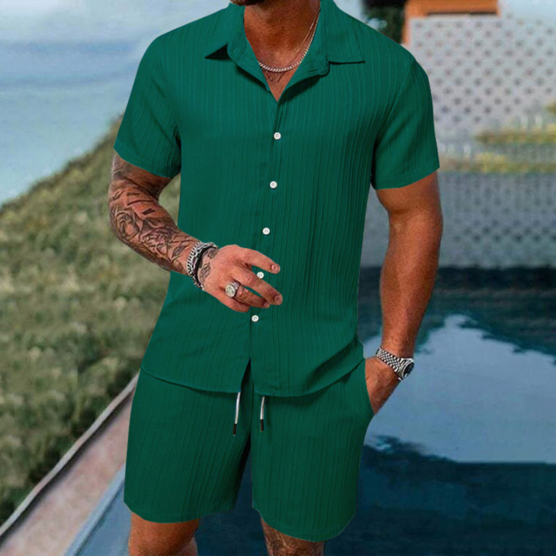 💥LÄSSIGER STIL ✨ Locker sitzendes Kurzarmhemd und Shorts für Herren, 2-teiliges Set