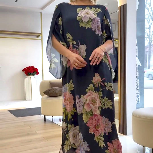 🌺Elegantes, langes Kleid mit Rundhalsausschnitt und Print für Damen