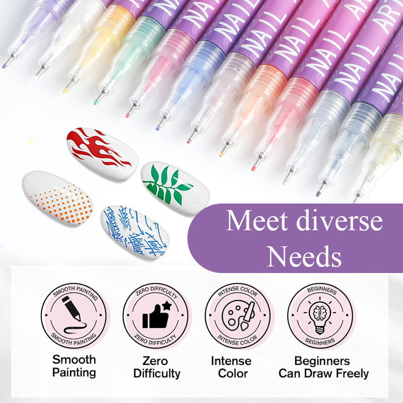 🎁Heißer Verkauf – 50 % Rabatt!✨ 12 Farben Nagelkunst-Stifte-Set für kreative Designs 💅🎨