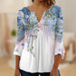 🔥👚Blumenbluse mit V-Ausschnitt, Knopfleiste und Trompetenärmeln