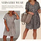 👗Damen V-Ausschnitt Kurzarmkleid –🎨 Atmungsaktives Baumwollgemisch, 🛒Leoparden-/Blumenprint, Vielseitig für Alltag & Freizeit