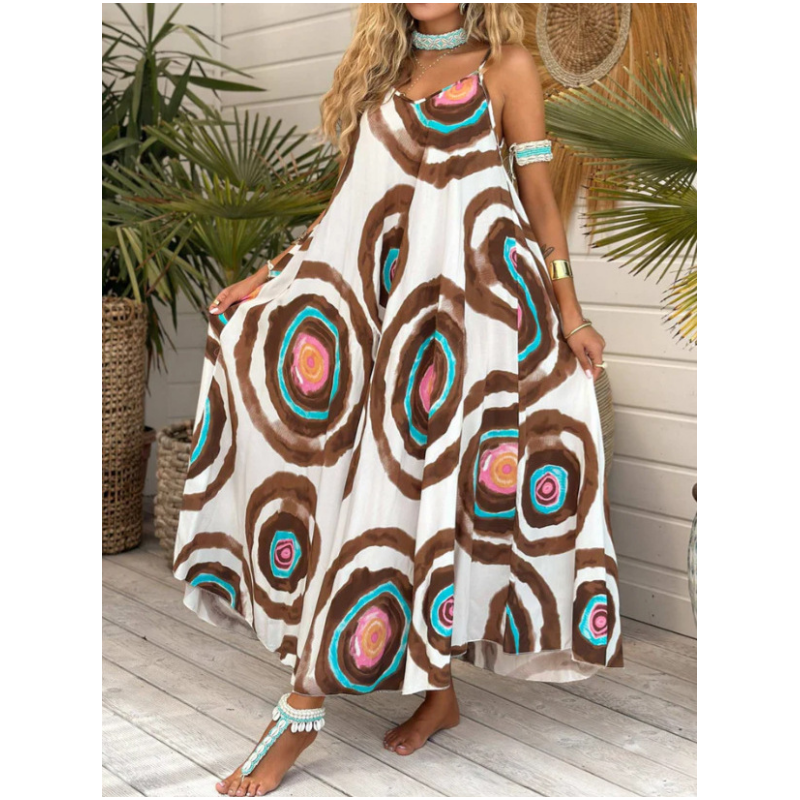 Spaghettiträgerkleid mit Boho-Print und lockerem Schnitt