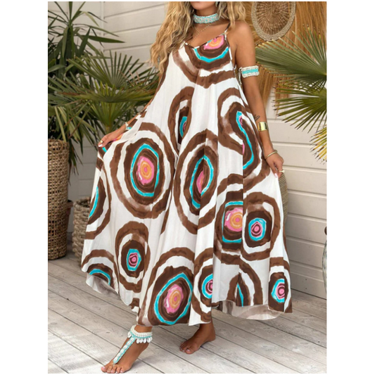 Spaghettiträgerkleid mit Boho-Print und lockerem Schnitt