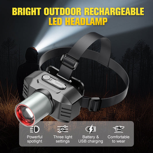 Helle, wiederaufladbare LED-Stirnlampe für den Außenbereich