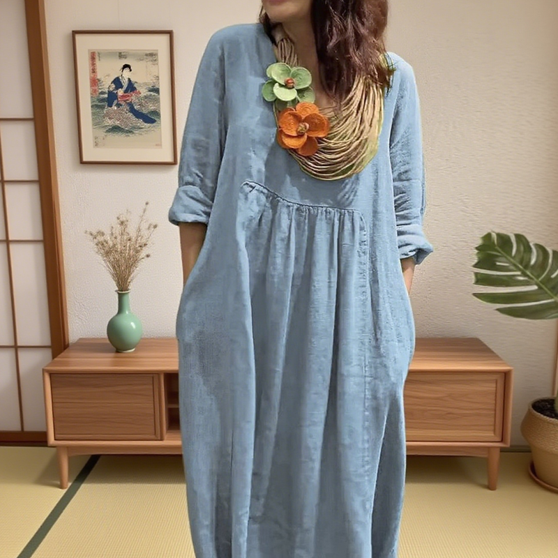 Loose Fit Solid Color V-Neck Maxi Dress