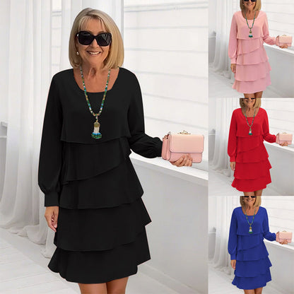 Damenkleid mit Lagen und Rüschen, lange Ärmel