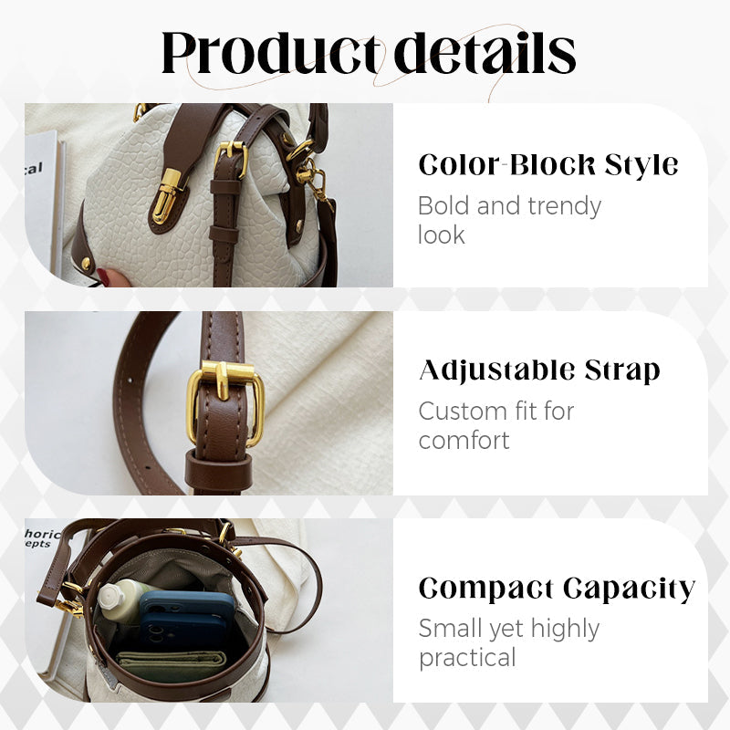 👜 LIMITIERTES ANGEBOT 50% RABATT! ✨ Farbblock-Damenhandtasche – Metallbeschläge, Vielseitig Tragbar, Kompakt 💼