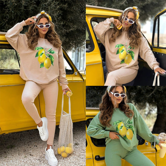🍋Stylischer Zweiteiler: bedruckter Hoodie und Hose