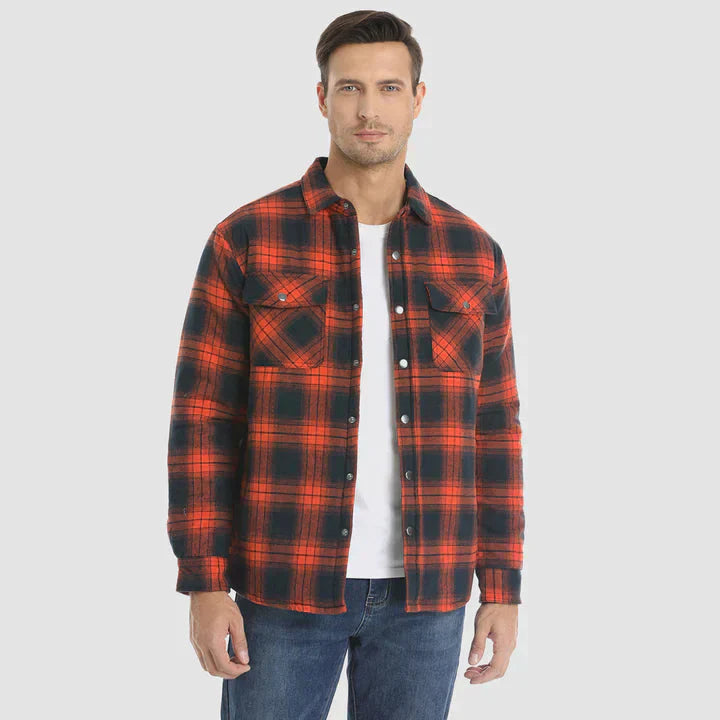Herren Flanell Hemd Jacke lange Ärmel gesteppt gefüttert Plaid Mantel Button Down dicke Outwear für Winter