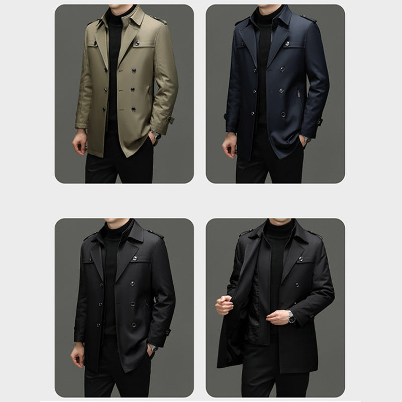 Mittellanger Trenchcoat für Herren mit herausnehmbarem Innenfutter