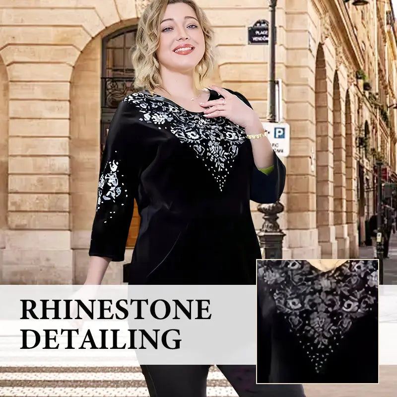 ✨ Elegantes 2-teiliges Samt-Set mit Kristallverzierungen | Perfekt für Büro, Abendessen & Feiern | Atmungsaktiv & Bequem | In Übergrößen XL-4XL verfügbar 👗💎