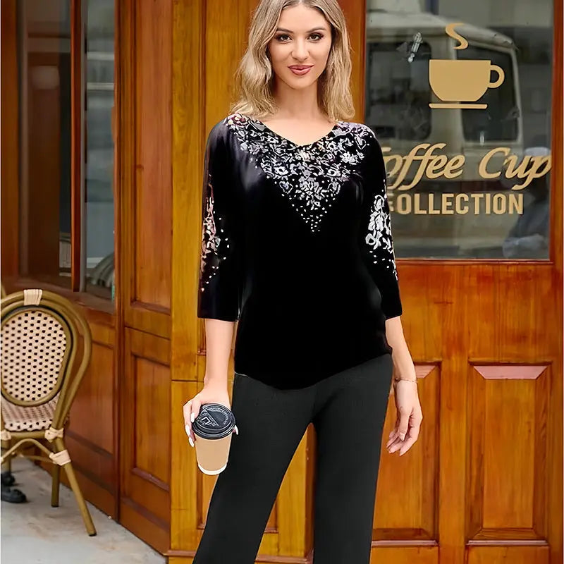 ✨ Elegantes 2-teiliges Samt-Set mit Kristallverzierungen | Perfekt für Büro, Abendessen & Feiern | Atmungsaktiv & Bequem | In Übergrößen XL-4XL verfügbar 👗💎