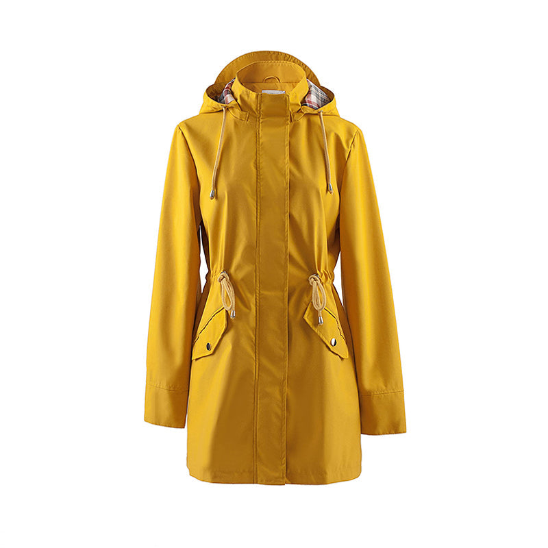 Mittellange Windjacke mit Kapuze, Tunnelzug und Reißverschluss