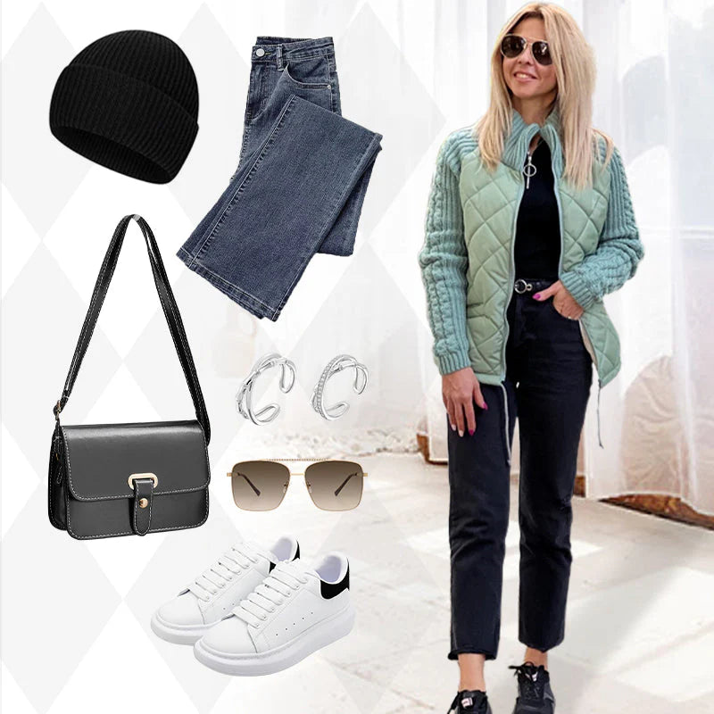 ⏳Begrenzte Zeit 50% Rabatt💥Gestrickte Patchwork-Pufferjacke für Damen