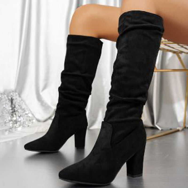 Damen stilvolle einfarbige Stiefel mit hohem Absatz