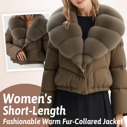 🍁Damen kurze, modische und warme Jacke mit Kunstfellkragen