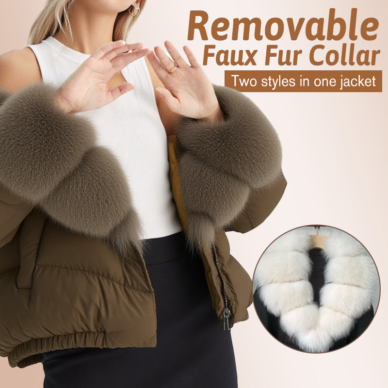 🍁Damen kurze, modische und warme Jacke mit Kunstfellkragen