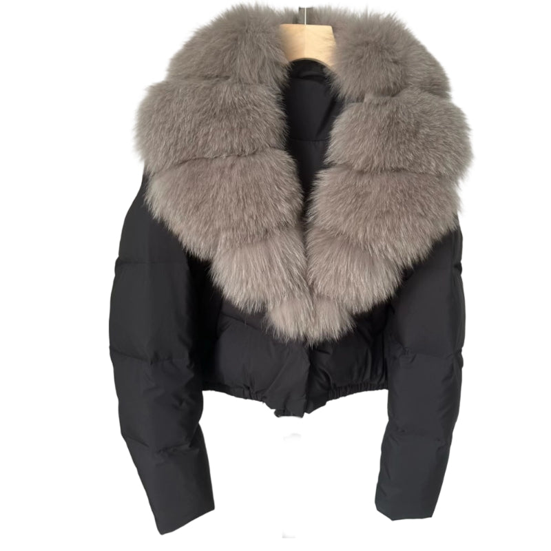 🍁Damen kurze, modische und warme Jacke mit Kunstfellkragen