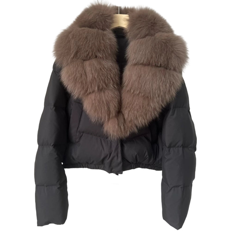 🍁Damen kurze, modische und warme Jacke mit Kunstfellkragen
