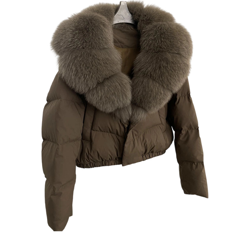 🍁Damen kurze, modische und warme Jacke mit Kunstfellkragen