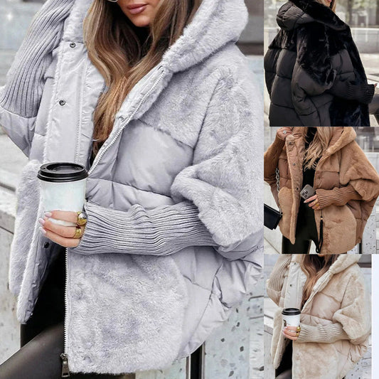 Damen Oversized Pufferjacke mit Kapuze im Patchwork-Design