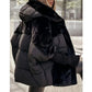 Damen Oversized Pufferjacke mit Kapuze im Patchwork-Design