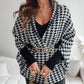 Damen Poncho mit offener Vorderseite im Hahnentritt-Muster