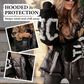 Damen Steppjacke mit Kapuze, Strickärmeln und Patchwork-Design