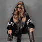 Damen Steppjacke mit Kapuze, Strickärmeln und Patchwork-Design