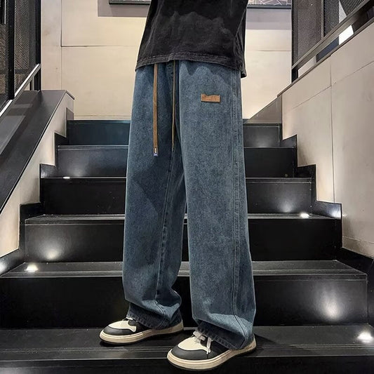 Herren lässige und lockere Jeans mit weitem Bein