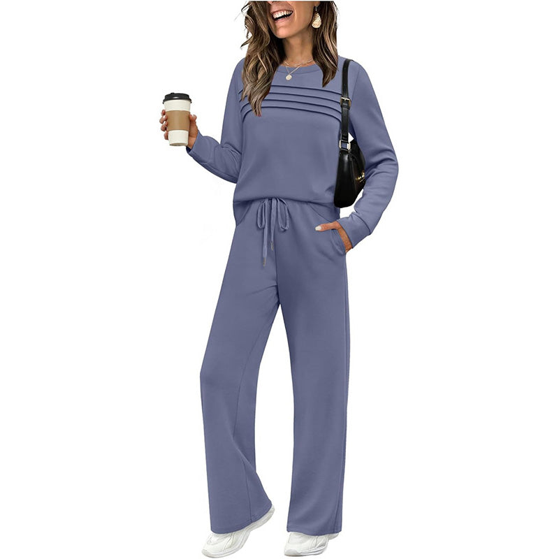 🔥LETZTER TAG 60 % RABATT✨Set aus Damen-Oberteil mit Rundhalsausschnitt und Hose mit Kordelzug