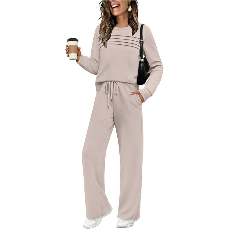 🔥LETZTER TAG 60 % RABATT✨Set aus Damen-Oberteil mit Rundhalsausschnitt und Hose mit Kordelzug