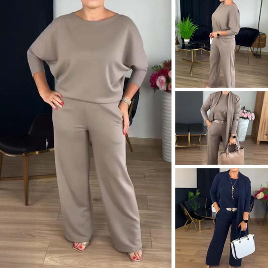 🍂Elegantes 3-teiliges Set aus Longline-Cardigan, Top und Hose