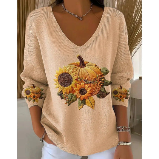 🍁🎃Langarm-Oberteil mit V-Ausschnitt für Damen