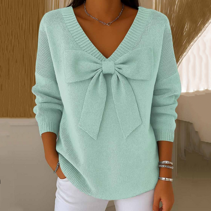 🔥Zeitlich begrenztes Angebot – Damenpullover mit V-Ausschnitt und Schleife