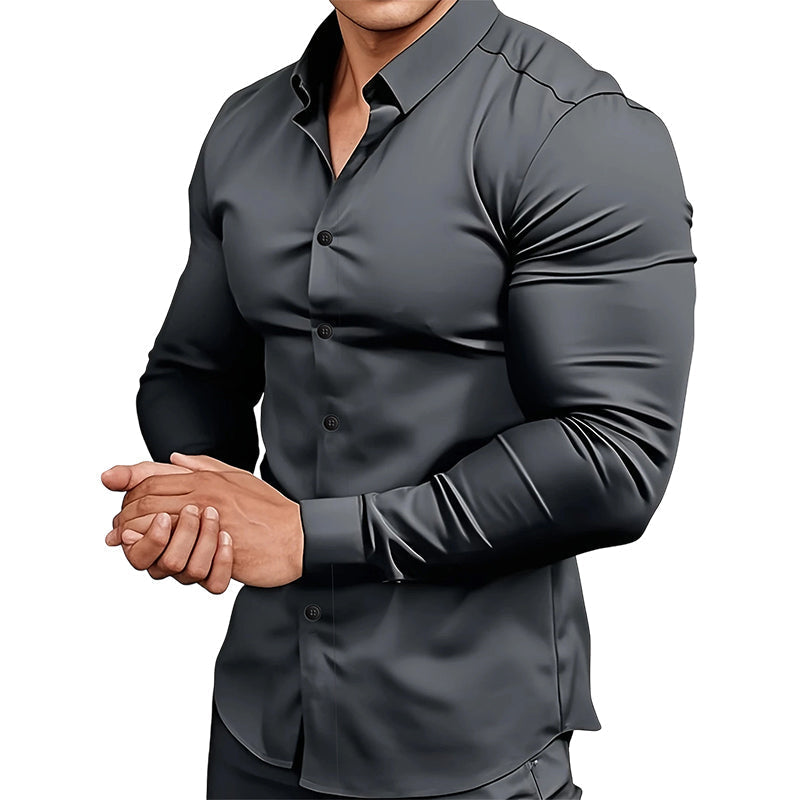 🔥Black-Friday-Mega-Angebot – 50 % Rabatt!🔥Herren Langarmhemd mit Stehkragen in Uni