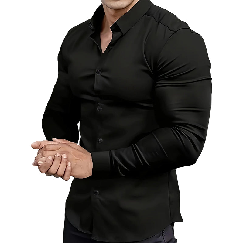 🔥Black-Friday-Mega-Angebot – 50 % Rabatt!🔥Herren Langarmhemd mit Stehkragen in Uni