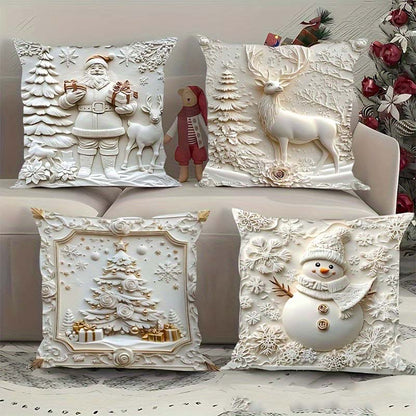 🎄 Neue 4-teilige Weihnachts-Kissenbezüge Set – Santa, Schneemann, Tannenbaum & Rentier Motive für Ihre Wohnzimmer-Dekoration