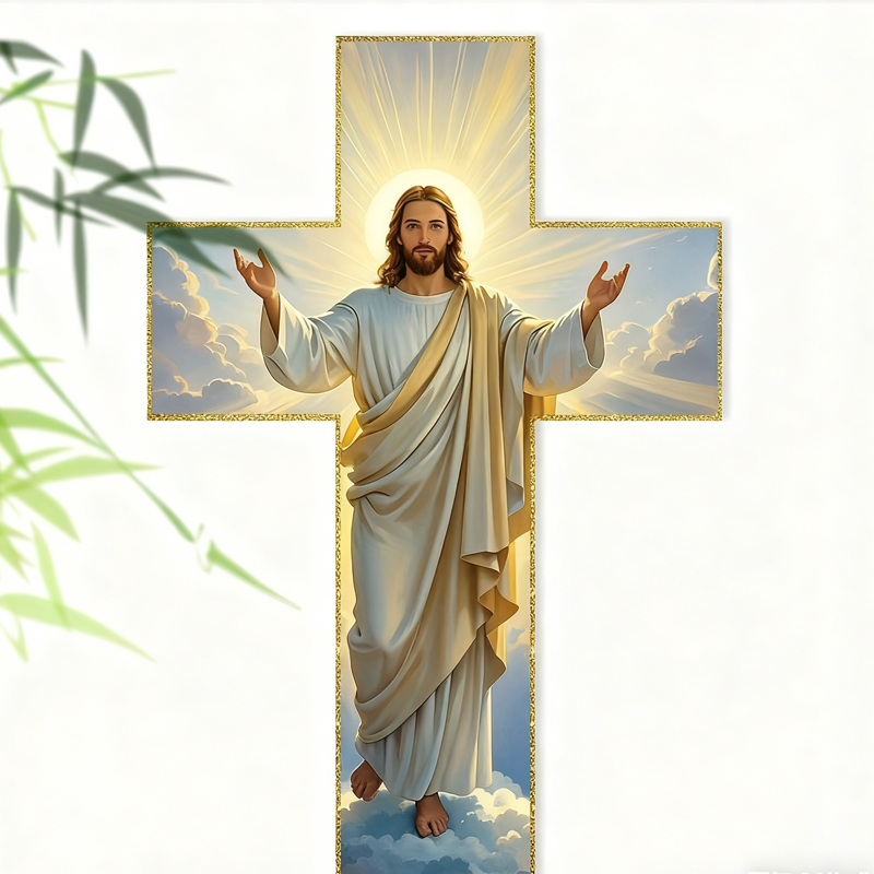Retro Jesus Christus Wandkreuz - Vintage Holzdesign mit Religiöser Symbolik für Spirituelle Raumdekoration 🕊️🌟
