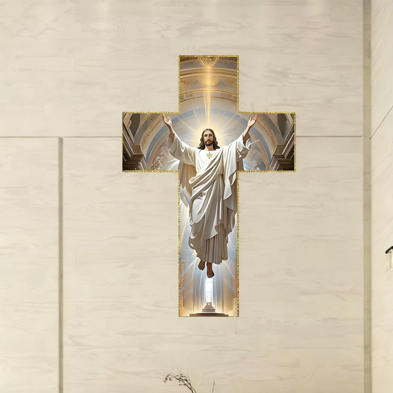 Retro Jesus Christus Wandkreuz - Vintage Holzdesign mit Religiöser Symbolik für Spirituelle Raumdekoration 🕊️🌟